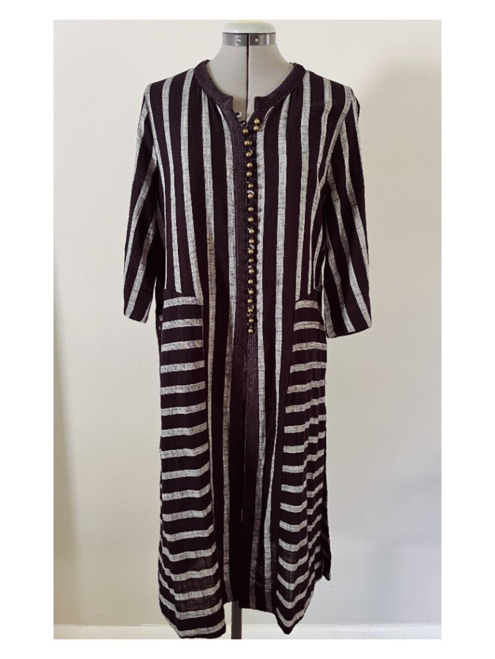 Soft Surroundings Sz MP Black and Gray Boho Button Front Cotton Kaftan